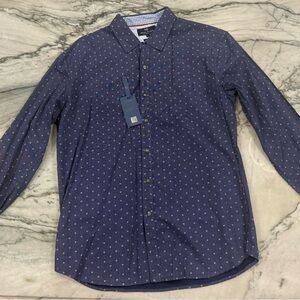 Michael Brandon Navy Button-Down Shirt with Subtle Dot Print